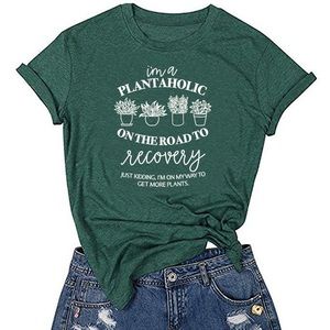 Green “Coffessions of a Plantaholic” Women Graphic Tee with Funny Quote Tshirt